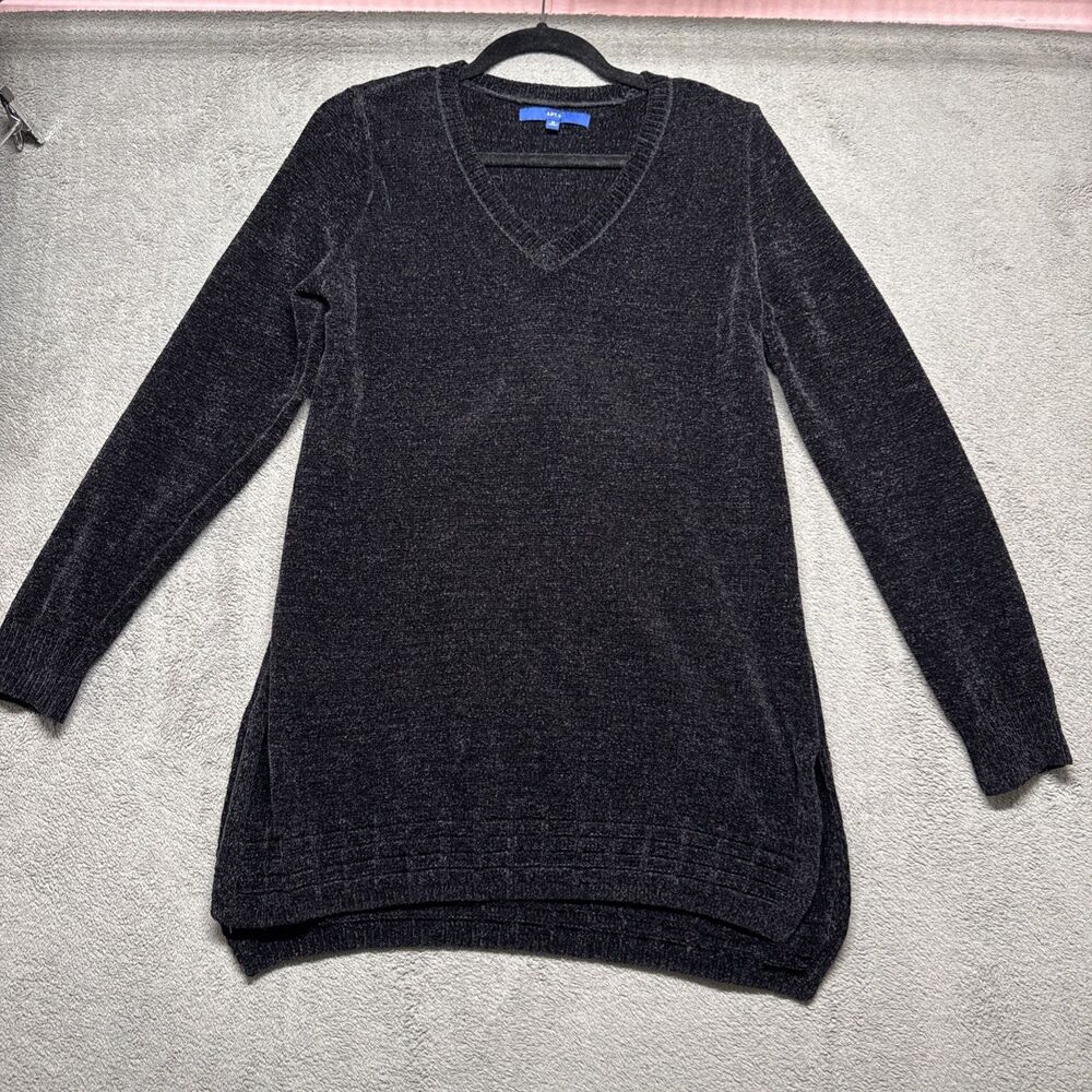 Womens V-Neck Black Long Sleeve Sweater Medium Soft & Cozy Apt. 9